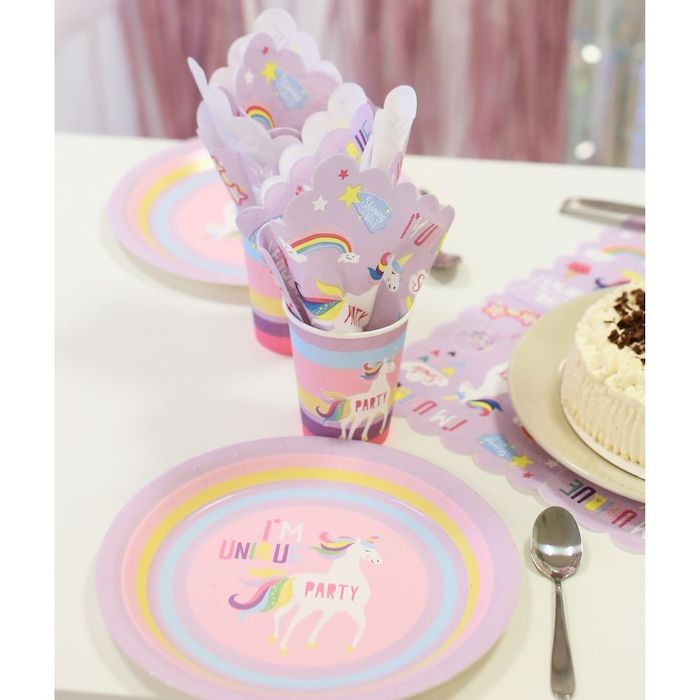 Einhorn Fest Pappgeschirr 8x - 23 cm