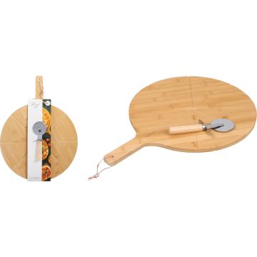 Pizzabrett aus Bambus mit Pizzaschneider ca. 50 cm