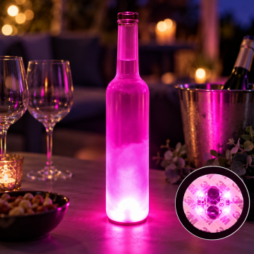 LED Flaschenlichter pink Schaumstoffuntersetzer 50x - mit selbstklebendem Tape