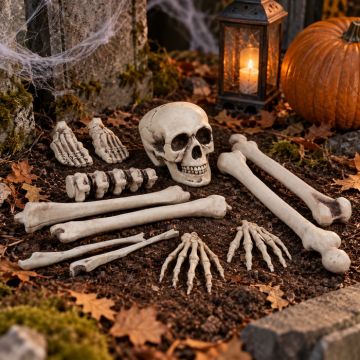 Halloween Schädel und Knochen Skelett 12 Teile - 25 cm