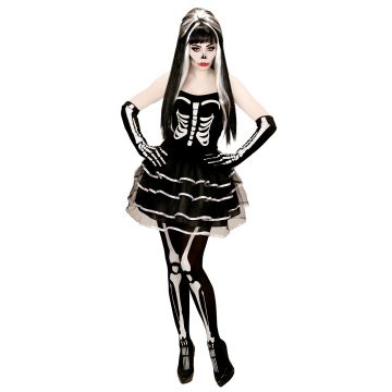 Skelettkleid für Damen mit Handschuhen
