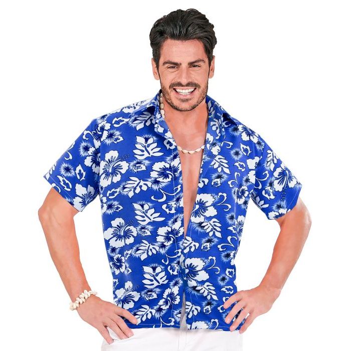 Blaues Hawaii-Hemd mit weißen Blumen