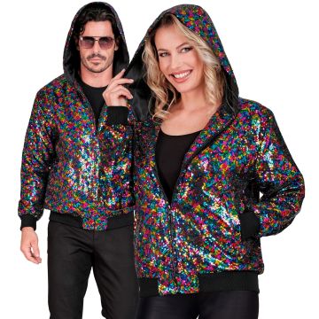 Multicolour Pailletten-Bomberjacke mit Kapuze