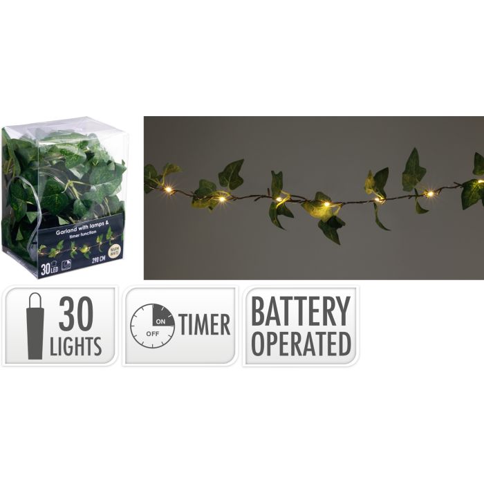 Efeugirlande mit 30 LED-Lichtern 290 cm