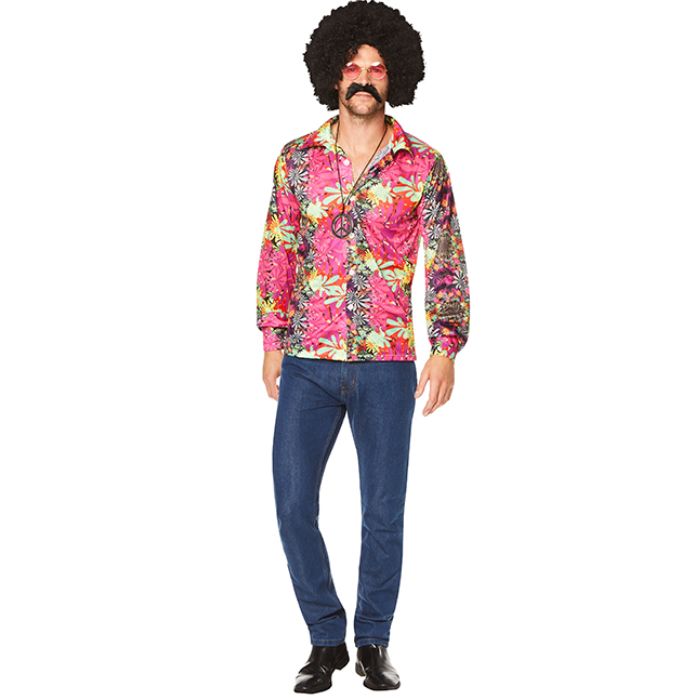 Hippie-Hemd in Pink mit Blumen für Männer