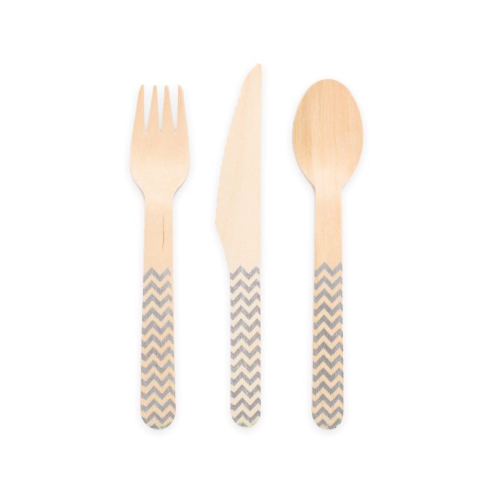Silbermotiviertes Holzbesteck 18 Teile - 16 cm