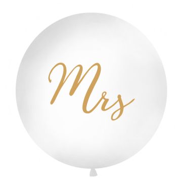 Großer weißer Mrs Ballon mit goldener Schrift - 1 Meter