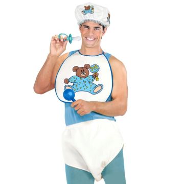 Weißes und blaues Erwachsenbaby Kostüm 3 Teile - Einheitsgröße