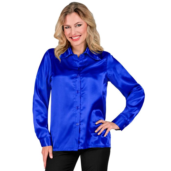 Blaues Discohemd aus Satin für Damen