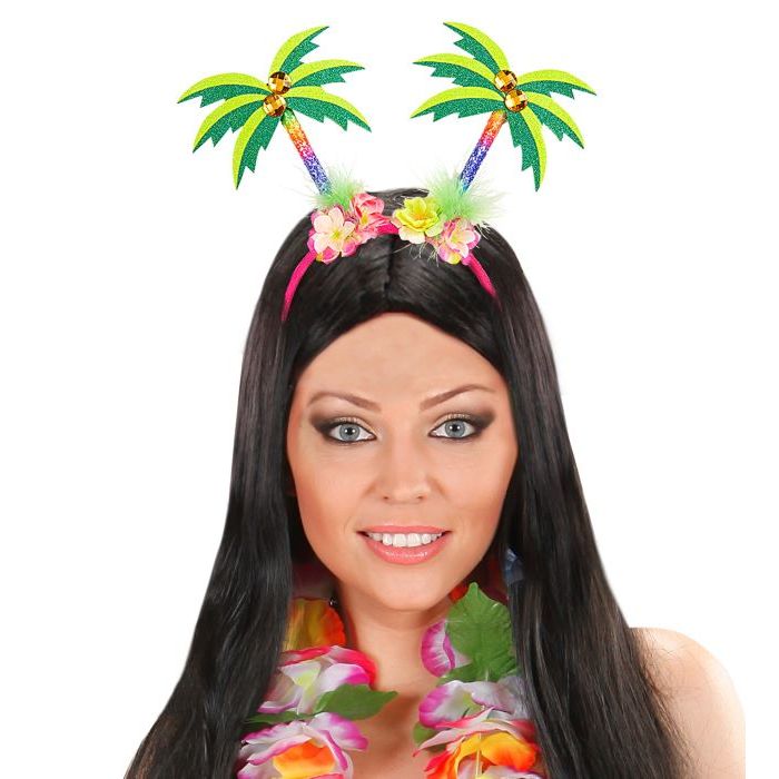 Pinkes Hawaii-Haarband mit bunten Palmen - Einheitsgröße