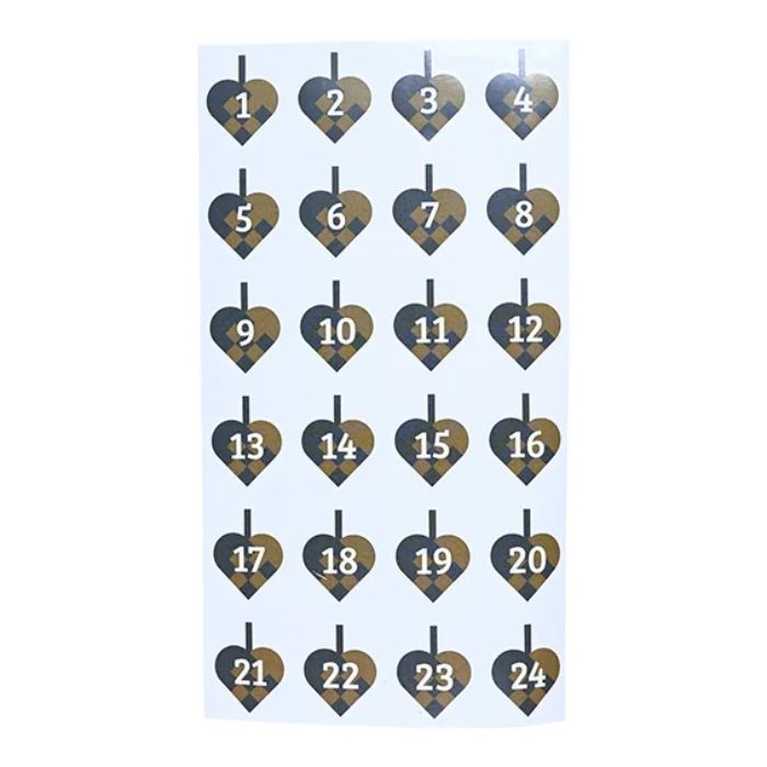 Aufkleber für den Adventskalender mit Zahlen und geflochtenen Weihnachtsherzen blau 24x Die alte Apotheke 