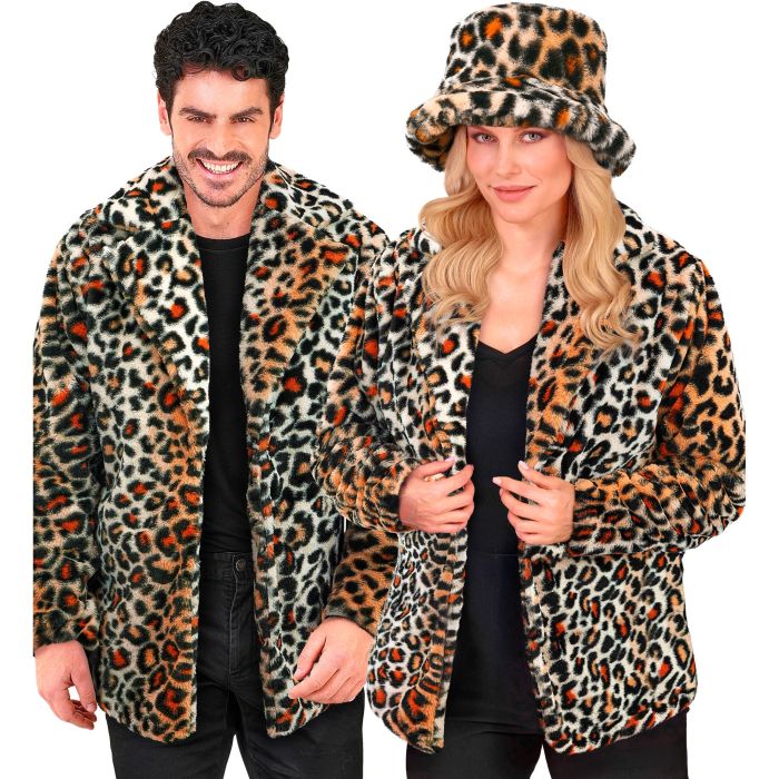 Leopardenmuster Pelzjacke im Unisex-Schnitt