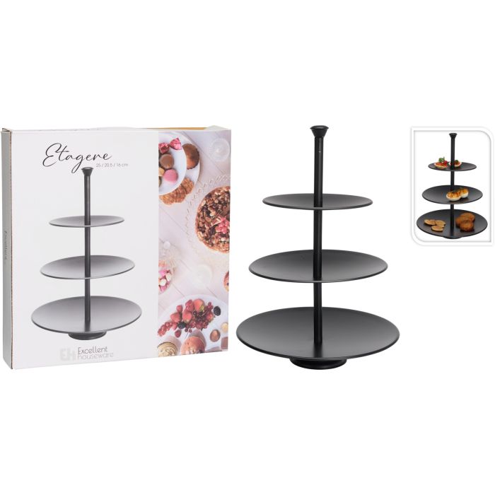 Etagere aus mattem schwarzen Edelstahl, 3 Ebenen