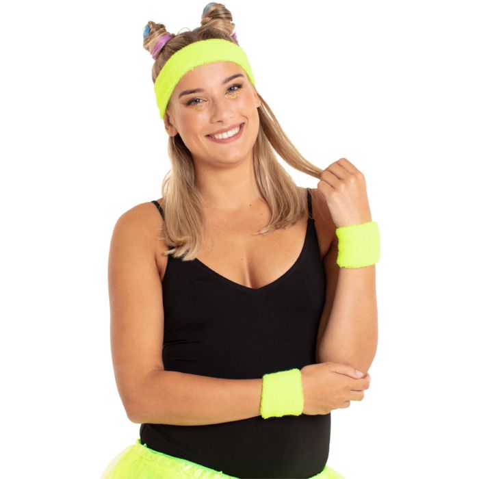 Schweißband-Set in Neon-Gelb mit 2x Handgelenkbändern und Stirnband