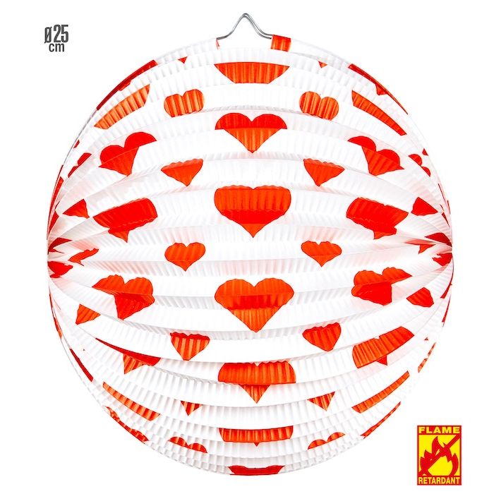 Weiß und rot Herz Rundlaterne - 25 cm