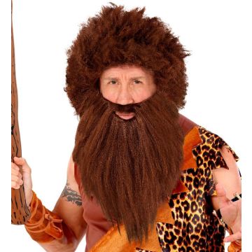 Braune Höhlenmenschenperücke mit Bart - Einheitsgröße