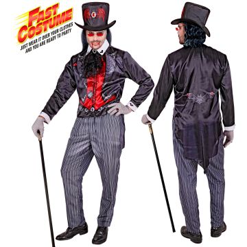 Vampir Kostüm für Herren mit Hut und Jabot