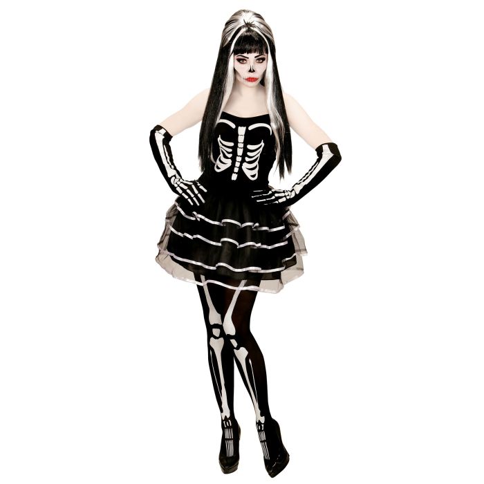 Skelettkleid für Damen mit Handschuhen