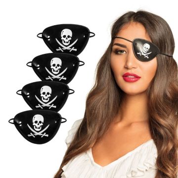 Piraten-Augenklappe mit Totenkopf schwarz - 4x