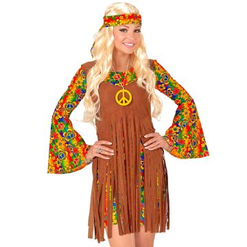 Hippiemädchen-Kleid mit Weste und Friedenszeichen