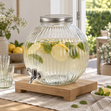 Getränkespender aus geriffeltem Glas mit Auslauf 5,5 Liter