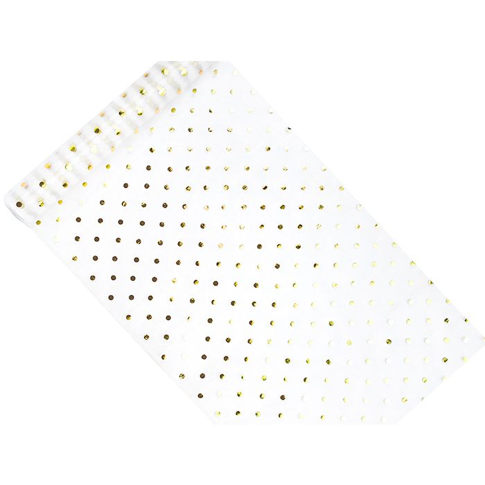 Organza Tischläufer in Weiß Mit Goldpunkten - 9 Meter