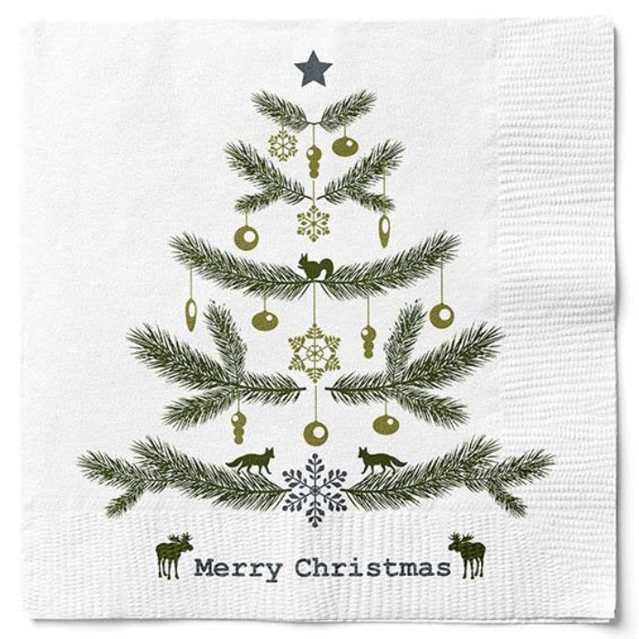 Servietten mit Weihnachtsbaum 'Merry Christmas' 20x Det Gamle Apotek