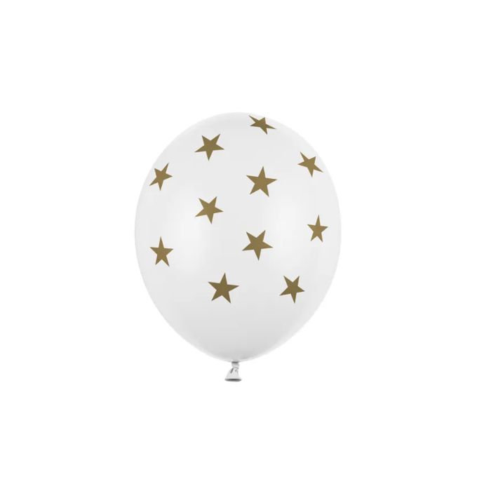 Ballon mit goldenen Sternen weiß 6x - 30 cm 
