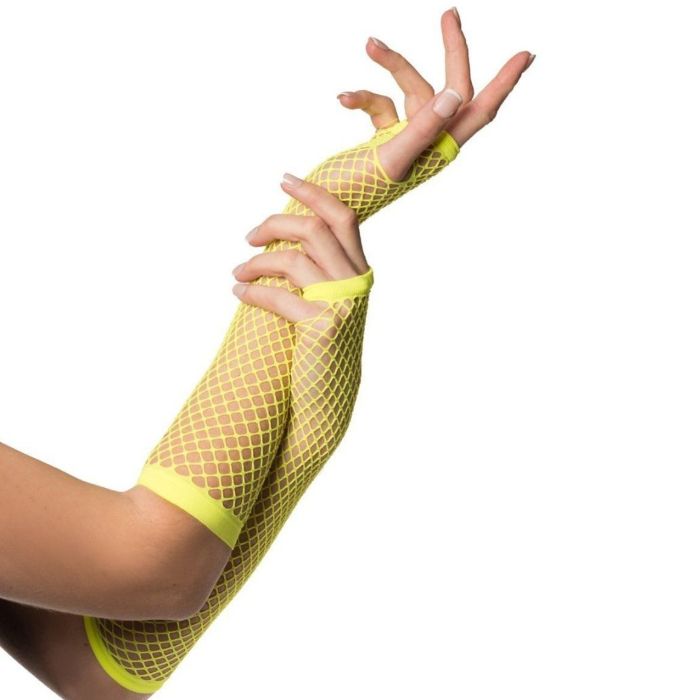 Lange fingerlose Netz-Handschuhe für Frauen in Einheitsgröße neon-gelb