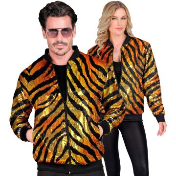 Paillettbomberjacke mit Tigerprint in Orange
