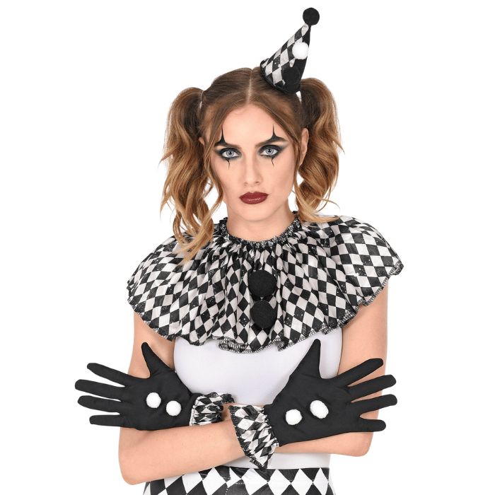 Schwarz/weißes Harlekin-Kostüm - 3 Teile