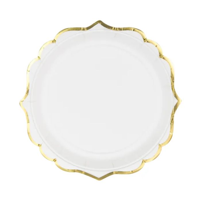 Pappteller weiß mit Goldrand 6x - 18,5 cm 