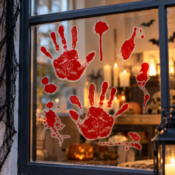 Fensteraufkleber mit blutigen Handabdrücken