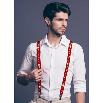 Rote Suspenders mit Zuckerstangen
