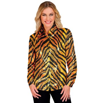 Tiger-Paillettenbluse für Damen in Orange