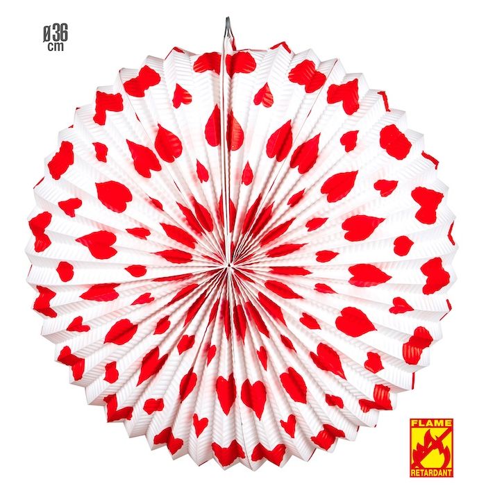 Weiße und rote Herzrundenlaterne - 36 cm