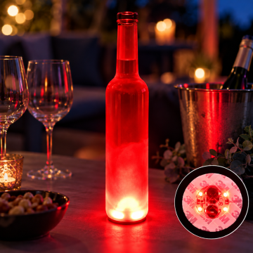 LED Flaschenlichter rot Schaumuntersetzer 50x - mit selbstklebendem Tape