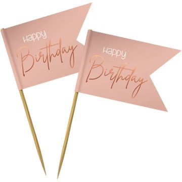 Happy Birthday Holzstäbchen Rosa 36x