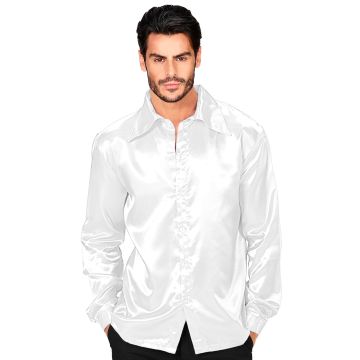 Weißes Satin Discohemd für Herren