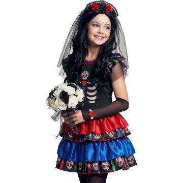 Zucker-Schädel Kostüm für Mädchen mit Mehrlagiger Skirt