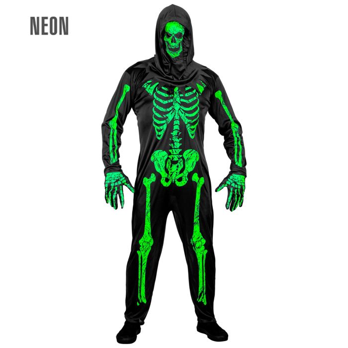 Neongrünes Skelettkostüm mit Maske