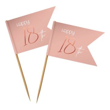 "Happy 18th" Holzstäbchen Rosa 36x