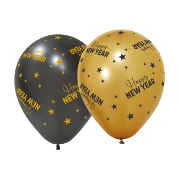 Neujahrsballons 6x Gold und Schwarz - 30 cm