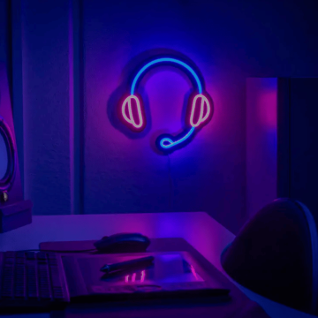 Headset neon LED skilt - 28x28 cm