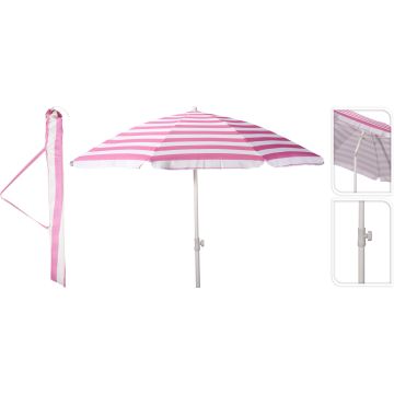Strandschirm mit Neigefunktion, rosa und weiß, Ø 200/180 cm