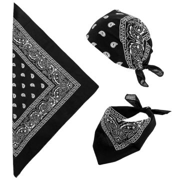 Schwarze Bandana m. weißem Muster - 55x55 cm