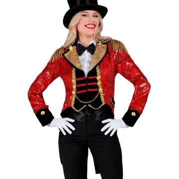 Rote Paillettenjacke mit Goldrevers