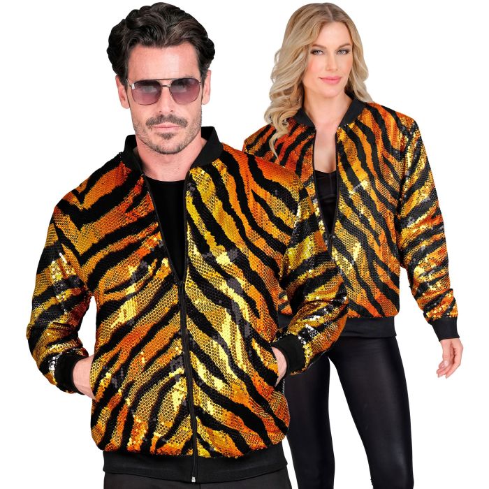 Paillettbomberjacke mit Tigerprint in Orange