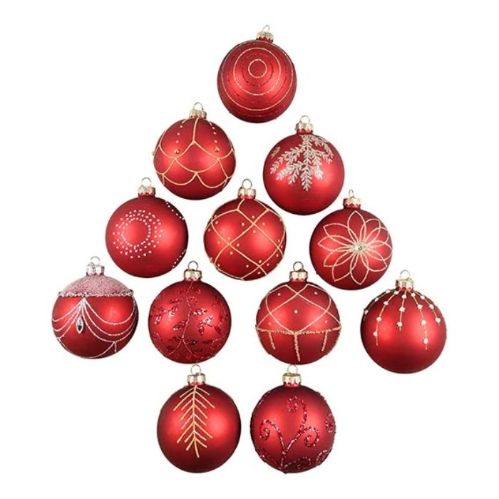 Glitzer Weihnachtskugeln in Rot assortiert