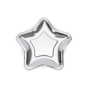 Silberner Stern Pappteller 6x - 23 cm